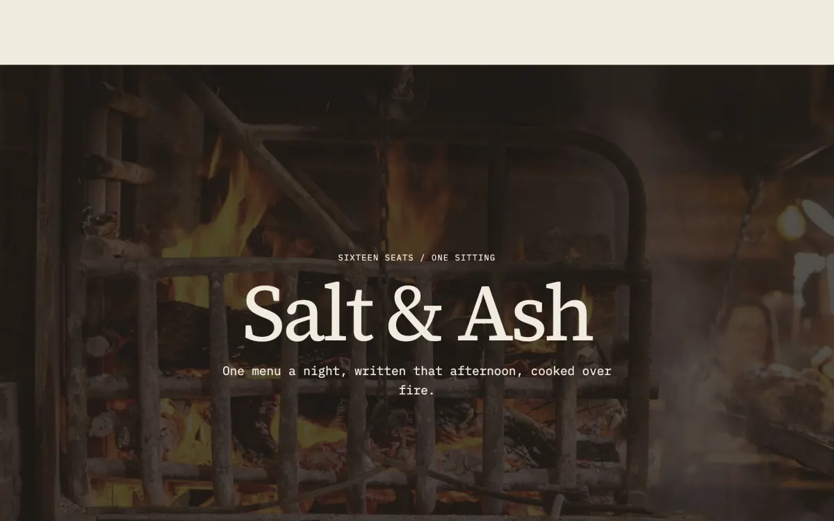 Salt & Ash, a website for a restaurant