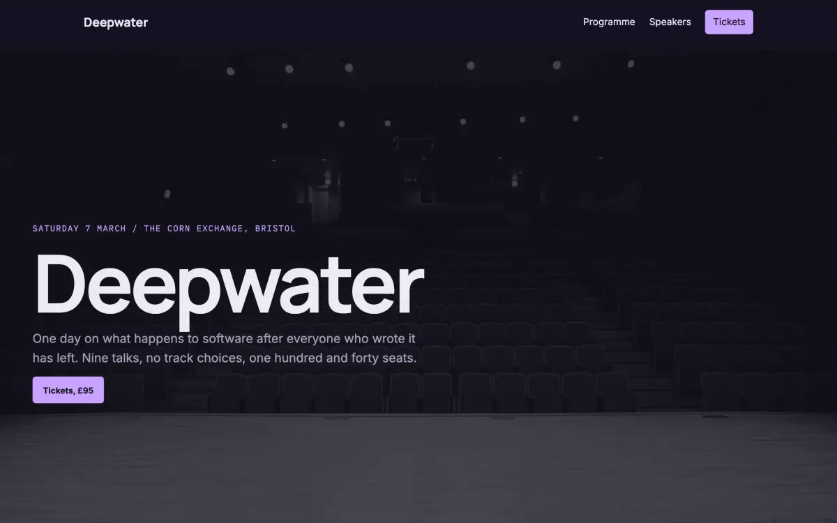 Deepwater, a website for a one-night event