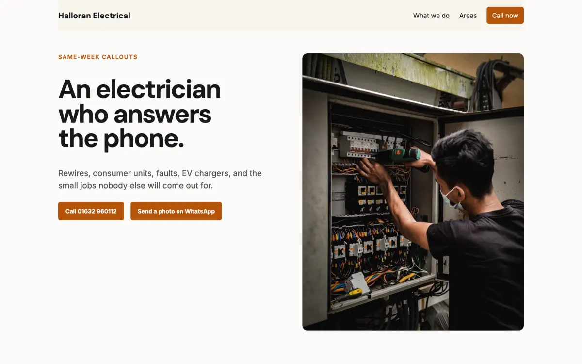 Halloran Electrical, a website for a electrician